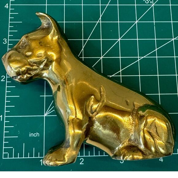 Vtg Brass Dog 3.5in X 4in Statue Figurine 80s Sitting Retro Boxer? MCM Solid - Picture 11 of 14